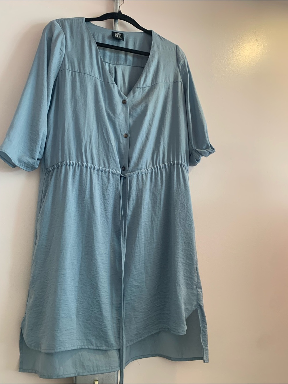 bobeau light blue blouse with contrast black trim